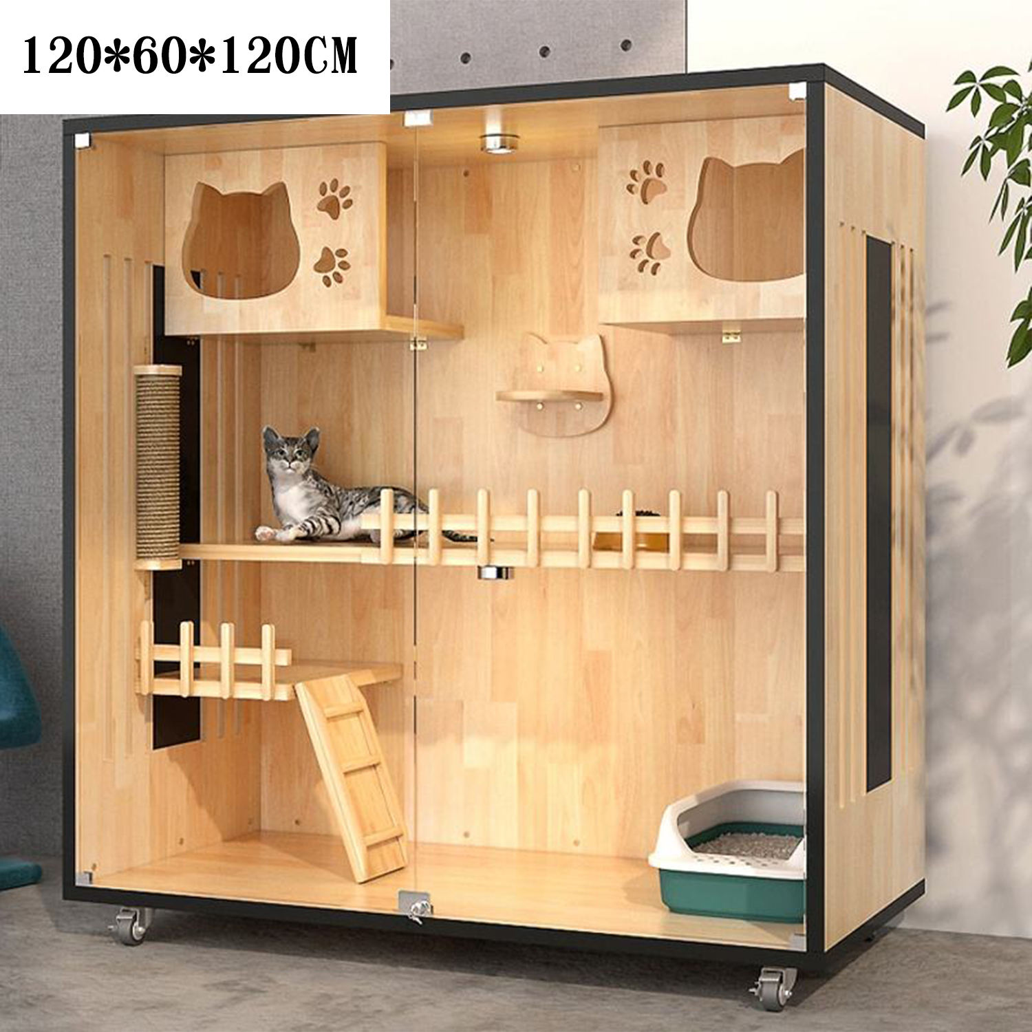 Private Custom Indoor Luxury Wooden Display Cat Furniture Breeding House With Platform Playing and Sleeping Pet Villa House